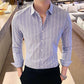 Korea Style Handsome Fashion Mens Shirts Button Down Slim Fit Long Sleeve Striped Shirts Asain Size