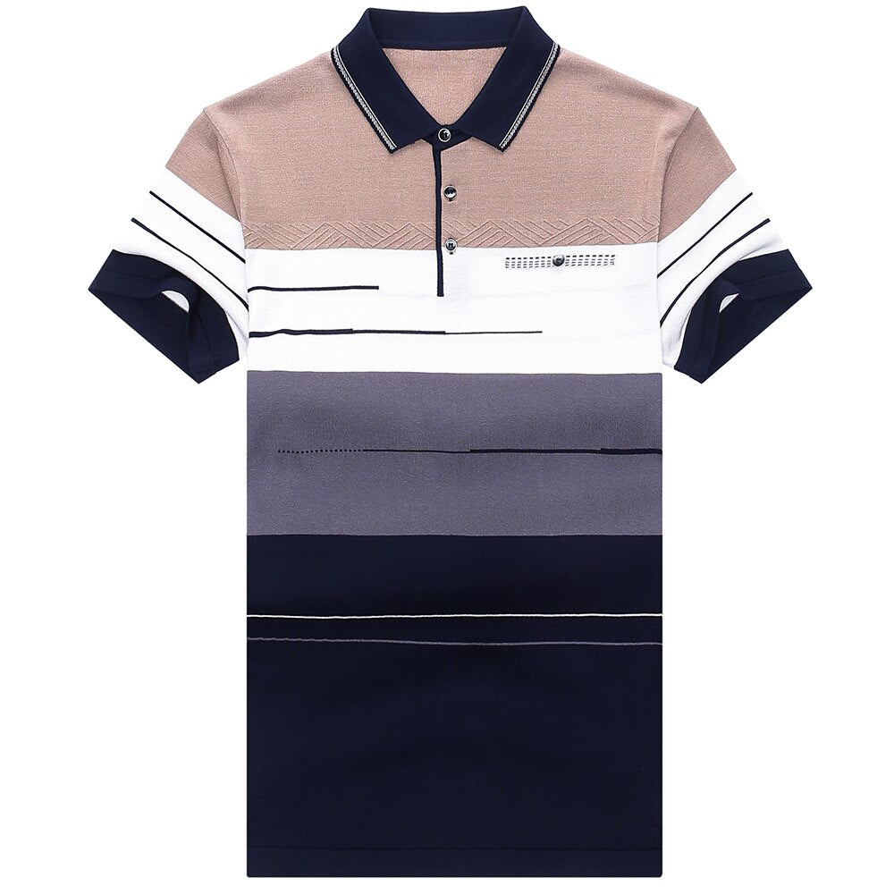 Zlittlelazy Short Sleeve Striped Polo Tee Shirt Men's