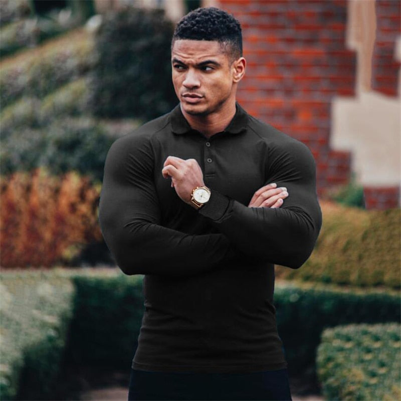 MUSCLEGUYS Fitness Polo-Shirts Long Sleeve