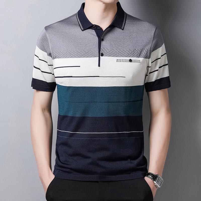 Zlittlelazy Short Sleeve Striped Polo Tee Shirt Men's