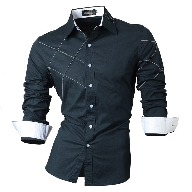 jeansian casual shirts dress male mens clothing long sleeve social brand boutique cotton western button 2028