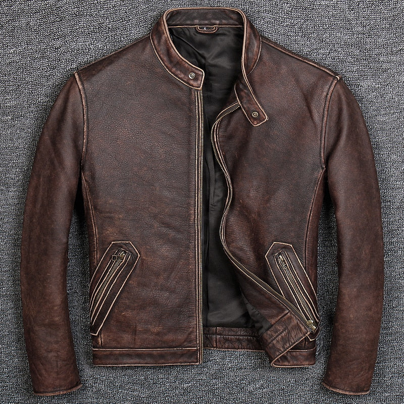 Free shipping.7XL Brand casual style cowhide jacket,mens 100% genuine leather clothes.vintage biker leather coat.Casaco de couro