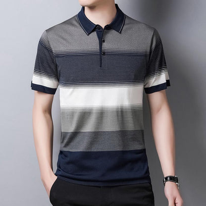 Striped Short Sleeve Polo Tee Shirt Men's