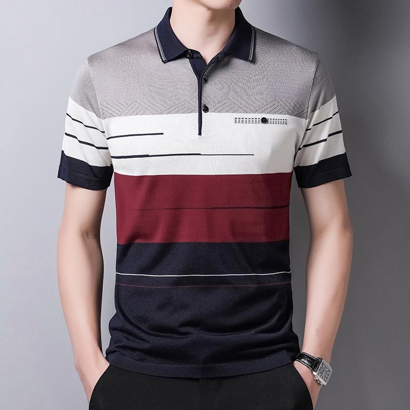 Zlittlelazy Short Sleeve Striped Polo Tee Shirt Men's