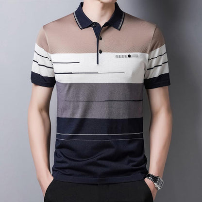 Zlittlelazy Short Sleeve Striped Polo Tee Shirt Men's