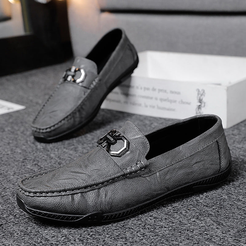 Men's Shoes Summer Breathable Soft Bottom 2023 New Men's Slip-on Bean Bright Leather Smart Guy Casual Small Leather Shoes