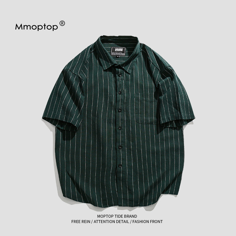 Shirt Mmoptop Vertical Striped Short-Sleeved Casual Shirt