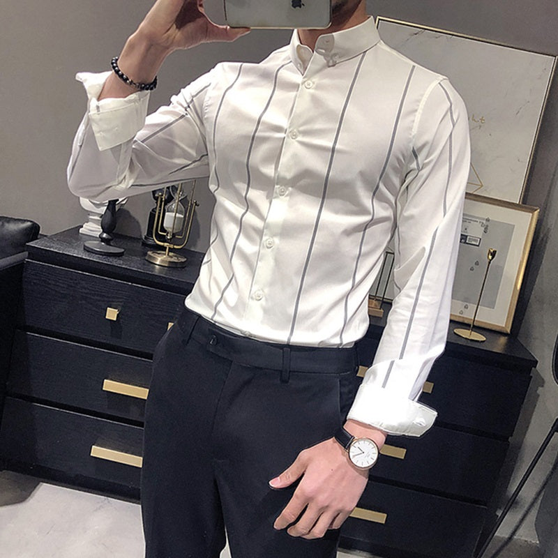 Fashion Fancy Long-Sleeved Striped White Business Shirt