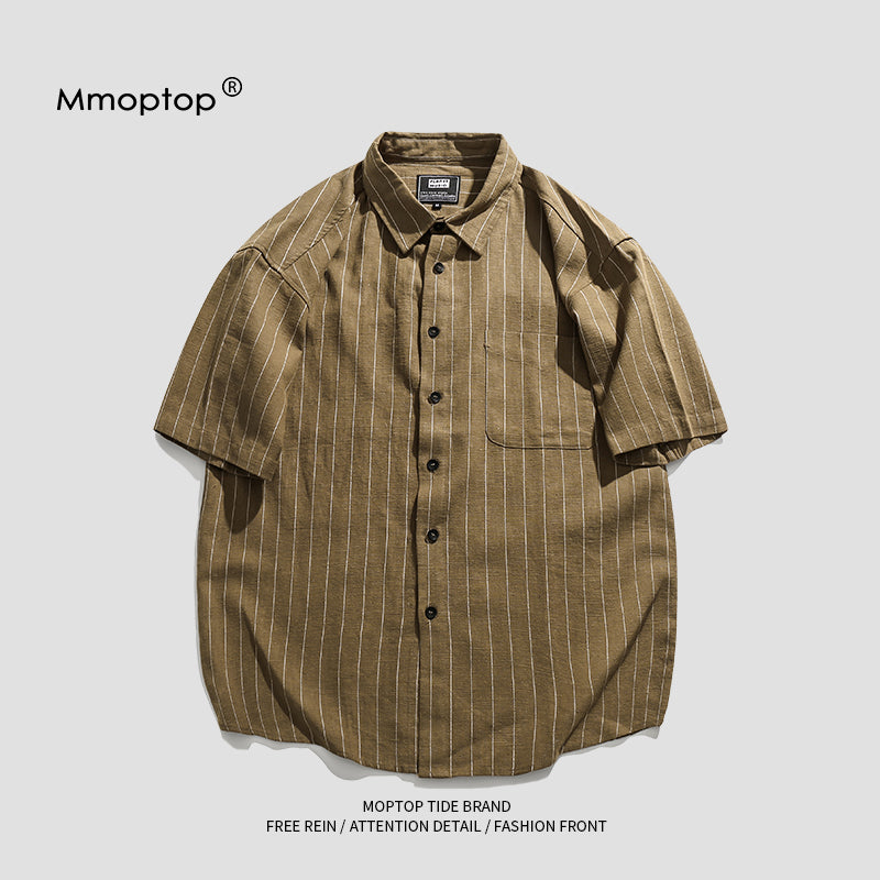 Shirt Mmoptop Vertical Striped Short-Sleeved Casual Shirt