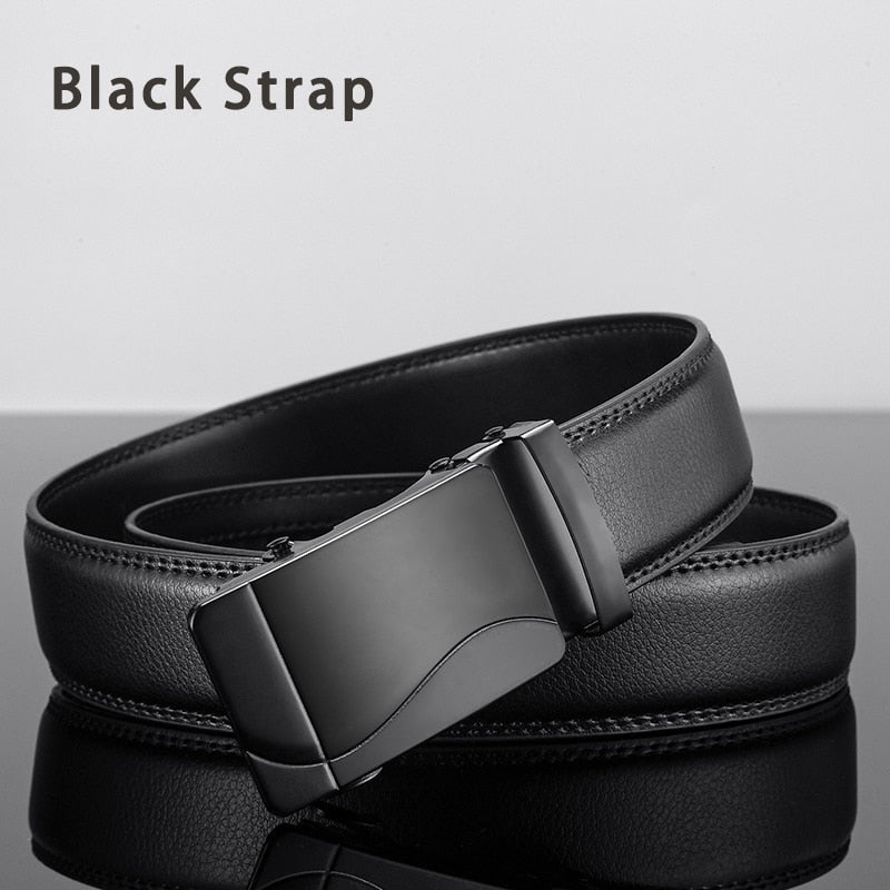 Men Leather Belt Metal Automatic Buckle Brand High Quality Luxury Belts for Men Famous Work Business Black Cowskin PU Strap