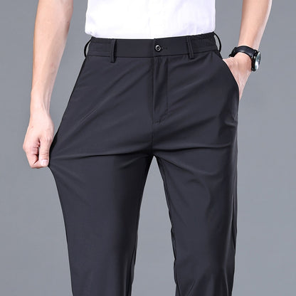 Summer Good Stretch Smooth Trousers Men Business Elastic Waist Korean Classic Thin Black Gray Blue Brand Casual Suit Pants Male