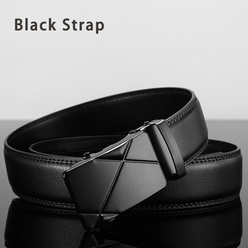 Men Leather Belt Metal Automatic Buckle Brand High Quality Luxury Belts for Men Famous Work Business Black Cowskin PU Strap