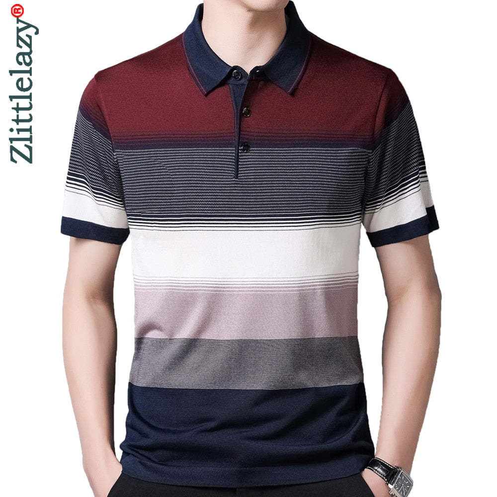 Striped Short Sleeve Polo Tee Shirt Men's