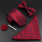 New Solid Color Silk Men Tie Set Polyester Jacquard Woven Necktie Bowtie Suit Vintage Red Blue For Groom Business Wedding Party