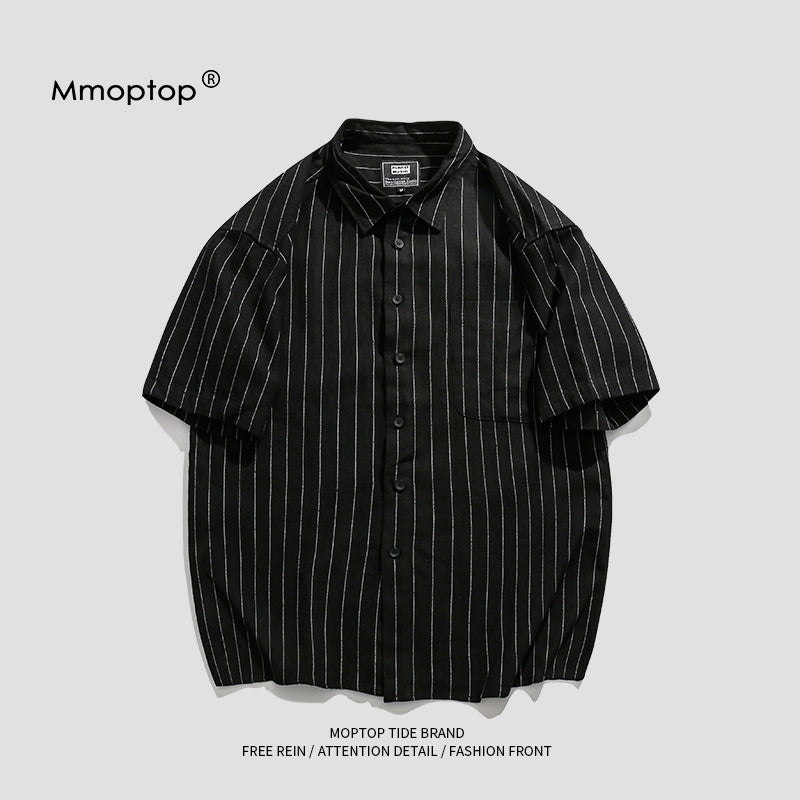 Shirt Mmoptop Vertical Striped Short-Sleeved Casual Shirt